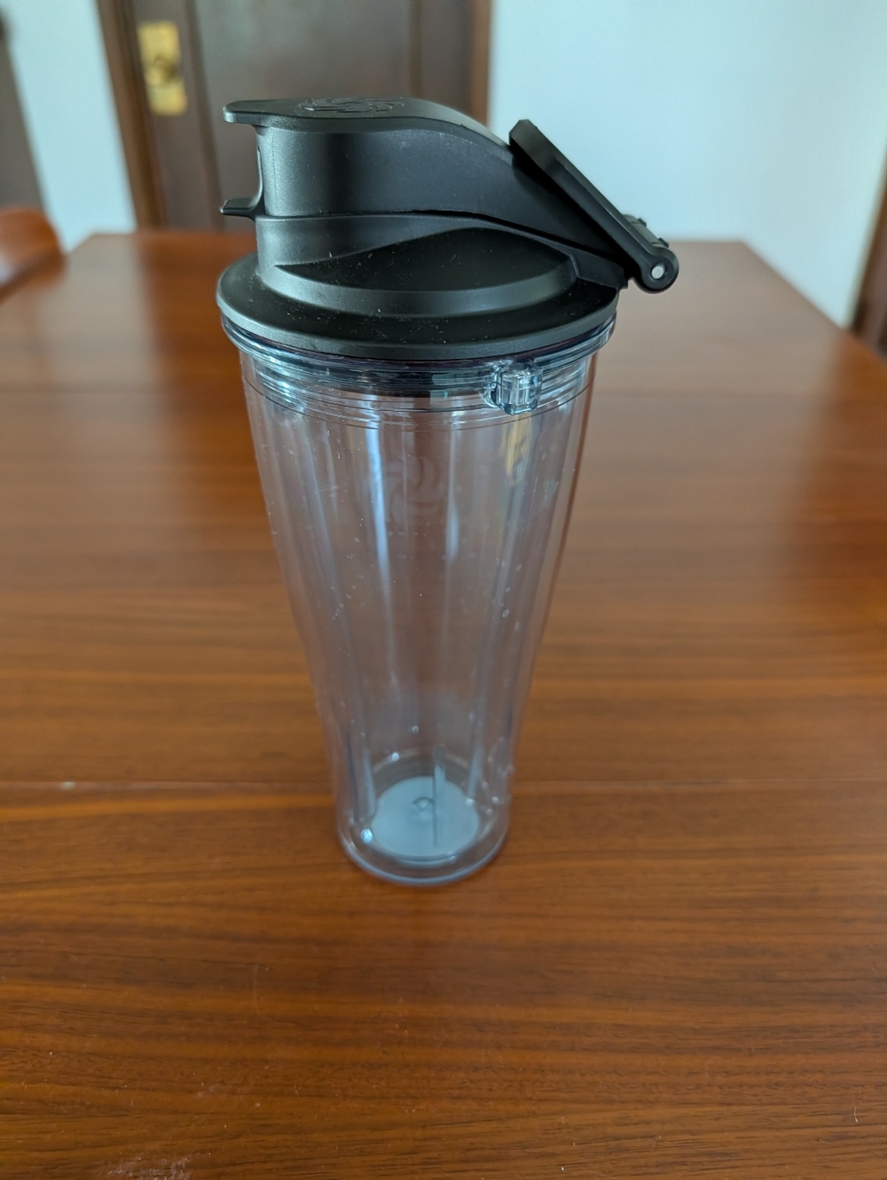 Clear Plastic Sports Tumbler with Black Flip Lid - Travel Water Bottle